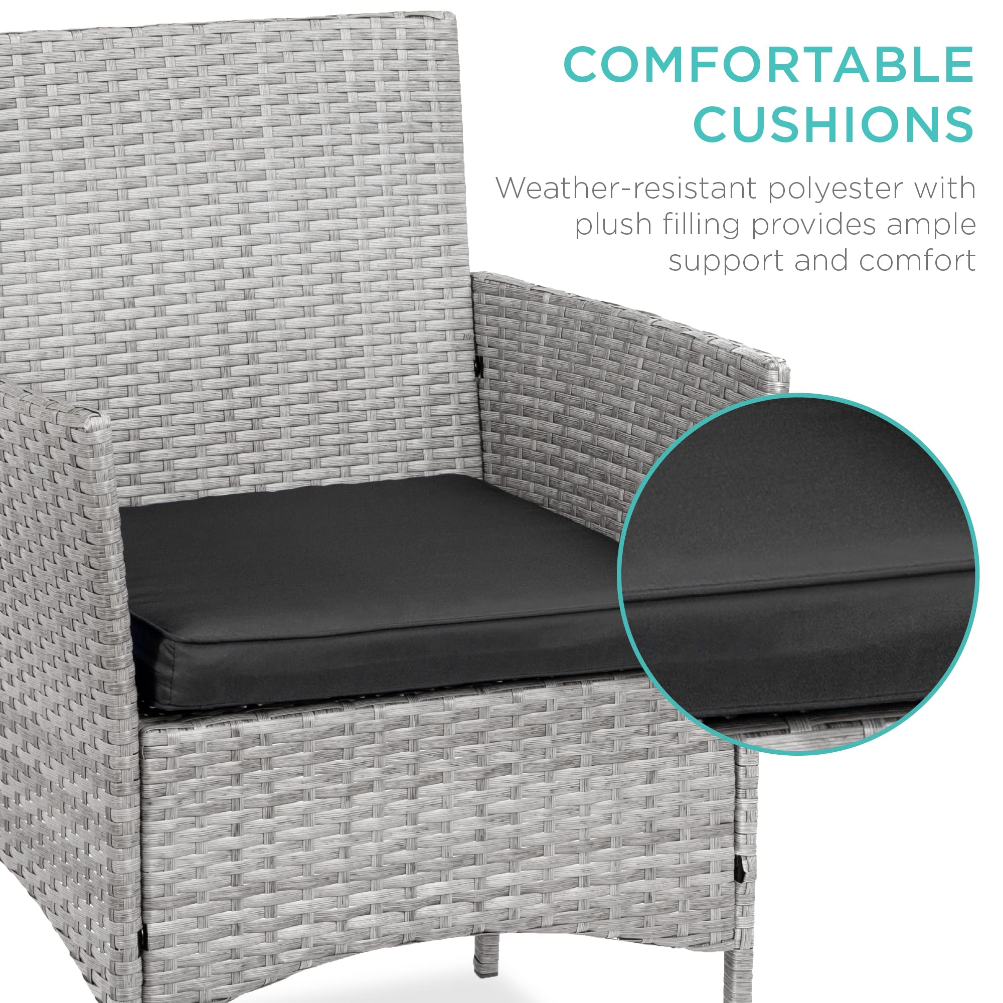 Best Choice Products 3-Piece Outdoor Wicker Patio Furniture Set with Side Table - Space Saving Bistro Conversation Set in Gray/Black for Garden, Balcony, and Backyard Relaxation