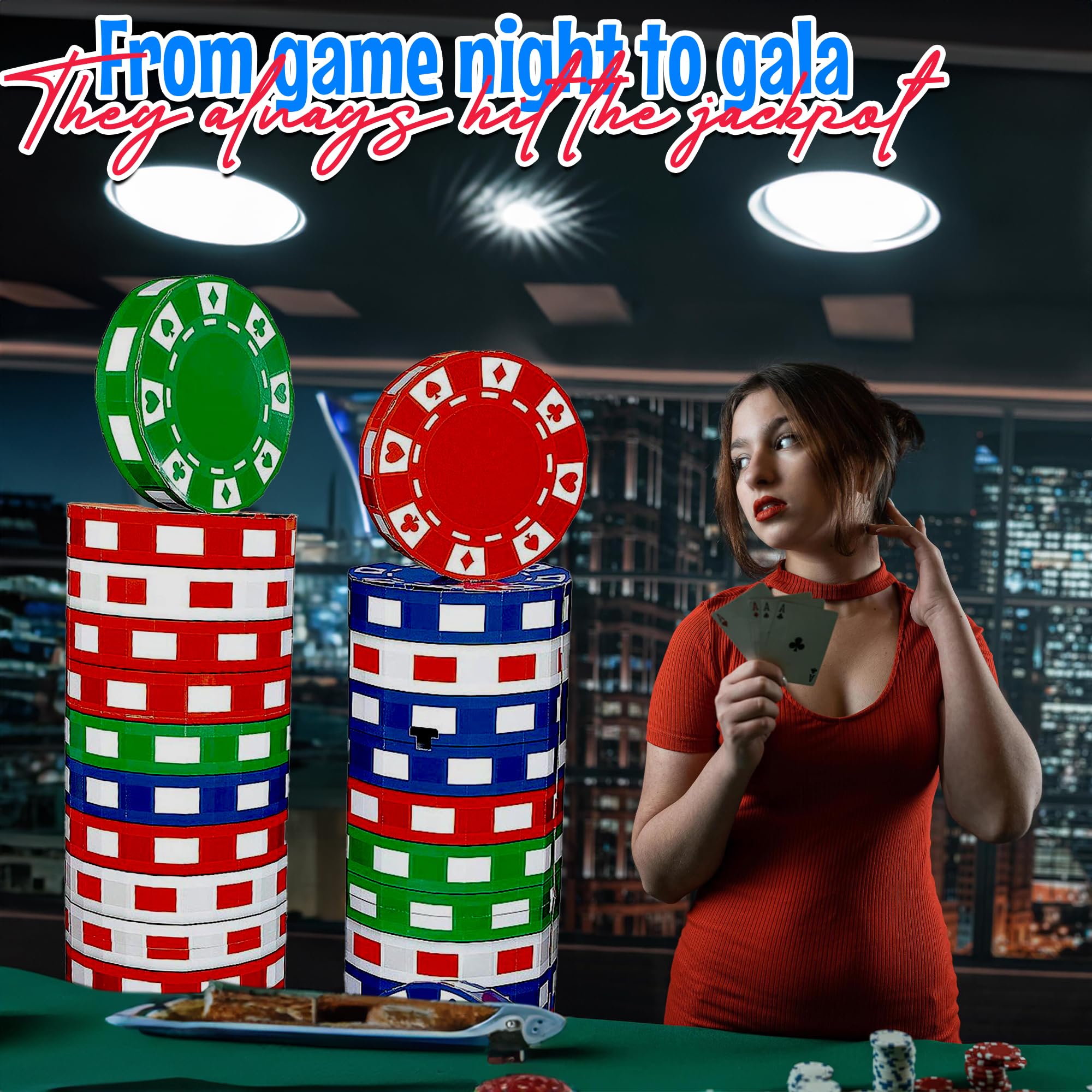 3D Poker Chip Columns (6pc) - Fun Express Large Party Decorations for Casino Theme Events, Poker Nights & Game Room Decor