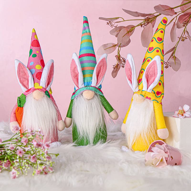 Handmade Swedish Easter Bunny Gnomes Decorations - 3 Pack Faceless Tomte Rabbit Dolls with Carrot, Plush Elf for Easter Party, Home & Farmhouse Decor - Perfect for Easter Gifts, Spring Decor & Holiday Ornaments
