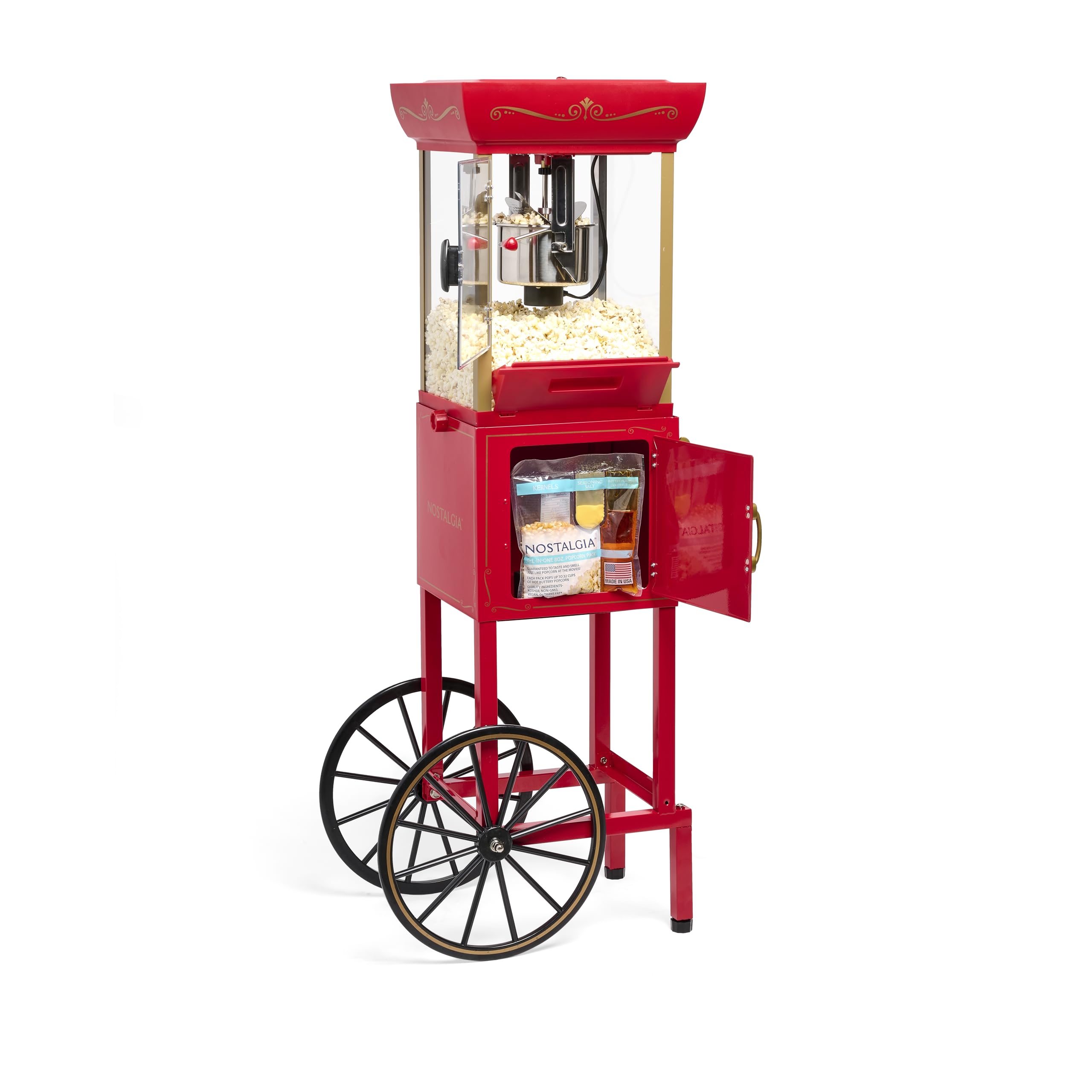 Vintage Red Popcorn Maker Machine - Professional Cart with 2.5 Oz Kettle Makes 10 Cups - Movie Theater Style Popcorn Popper - Perfect for Home Theater, Parties & Family Movie Nights