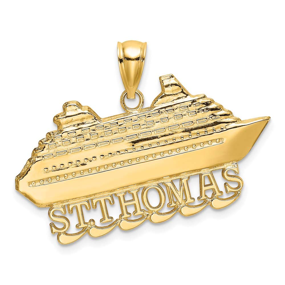 14K Yellow Gold 2-D St. Thomas Cruise Ship Charm Pendant - Perfect for Cruise Lovers & Travel Jewelry Gifts