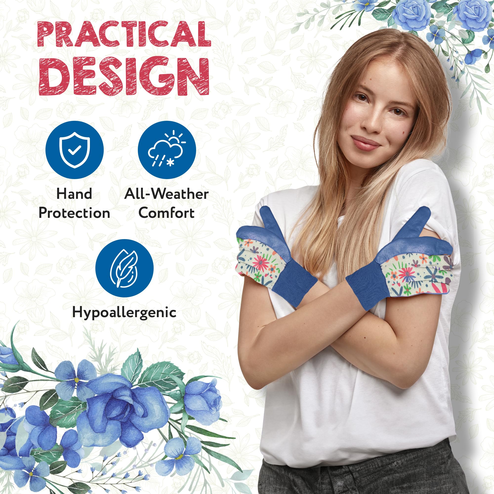 Floral Gardening Gloves for Women - 6 Pairs Cotton Work Gloves with Knit Wrist, 9 Inch - Perfect for Planting, Weeding & Outdoor Yard Work - Great Gardening Gifts for Mom, Wife & Her