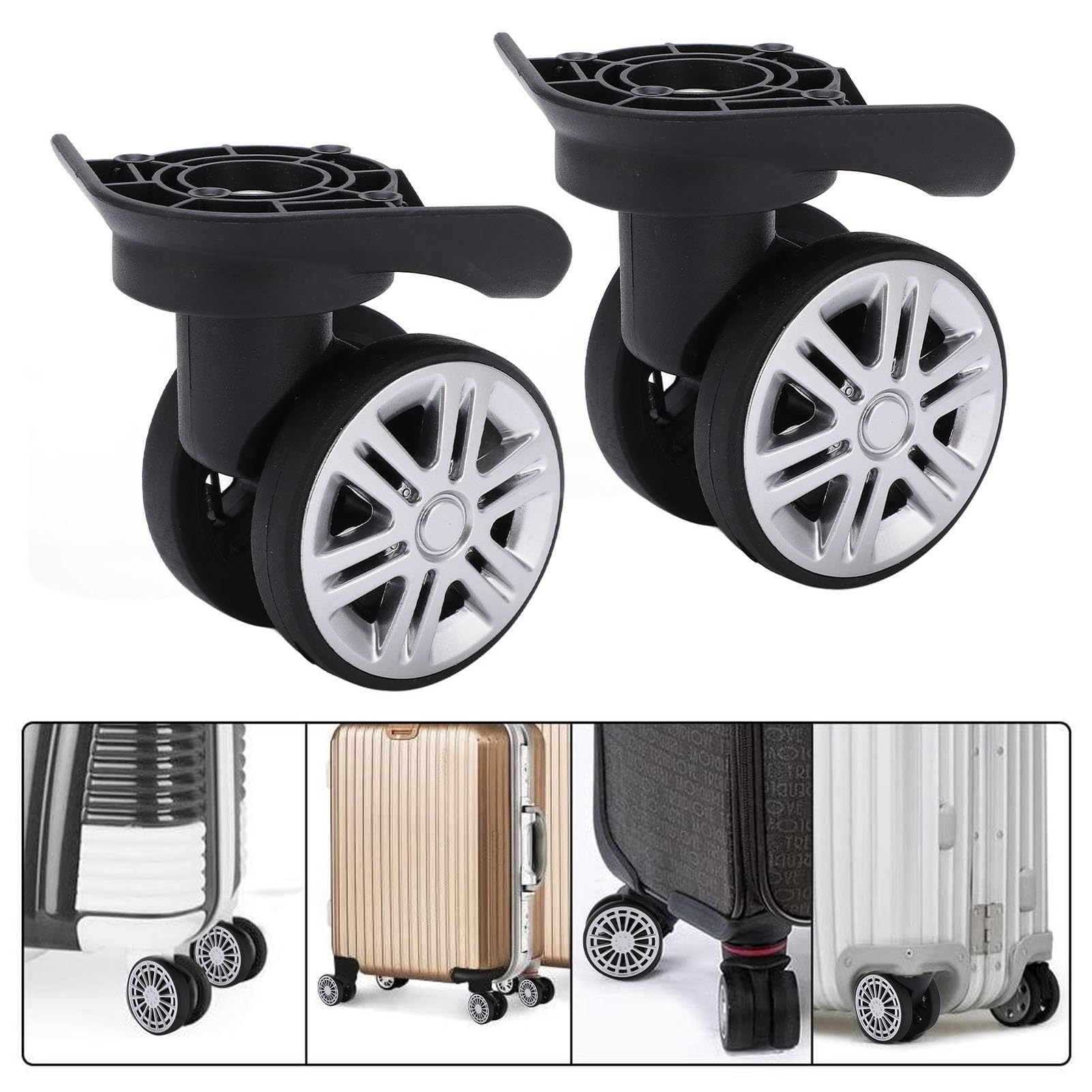 Alomejor Suitcase Replacement Wheels - 1 Pair Heavy Duty Double Row Casters with 8 Screws for Luggage Repair | Perfect for Travel, Business Trips & Airport Use