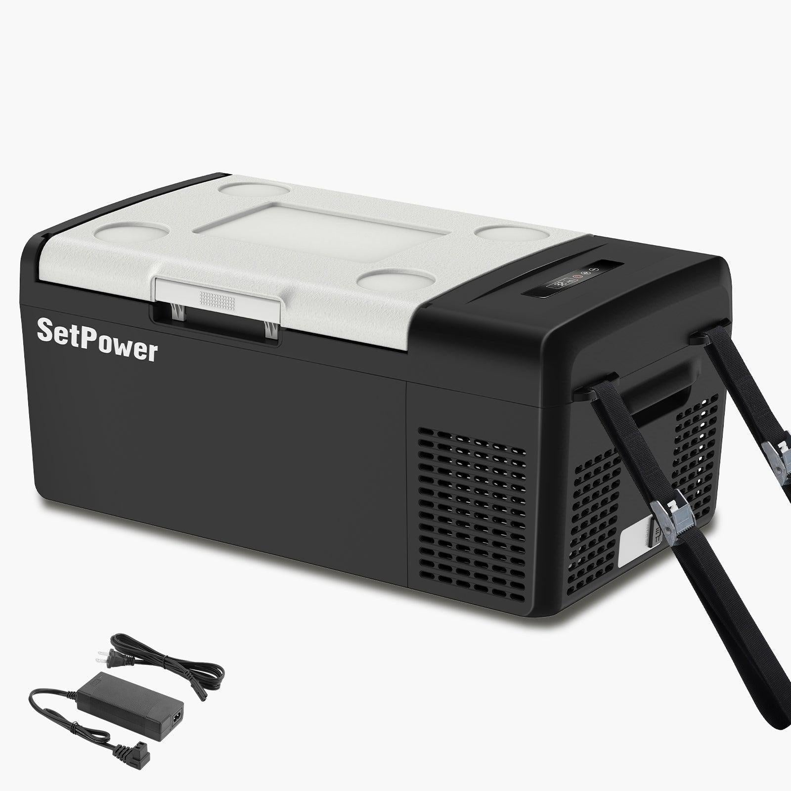 Setpower MC15 16Qt Portable Camping Fridge Freezer - Compact Chest Cooler for RV, Van Life & Outdoor Adventures | Energy Efficient Black Mini Fridge for Road Trips, Tailgating & Off-Grid Living