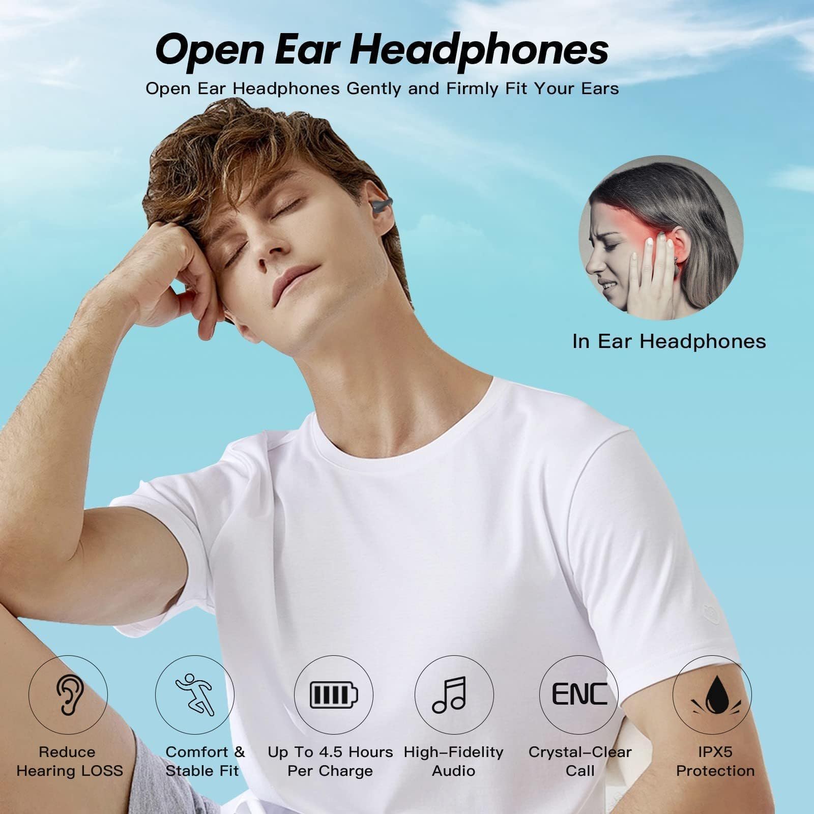 Loluka Open Ear Bluetooth Earbuds - Wireless Bone Conduction Headphones with Ear Clip, Sweatproof for Running, Cycling & Workouts - Comfortable Secure Fit for Sports & Outdoor Activities