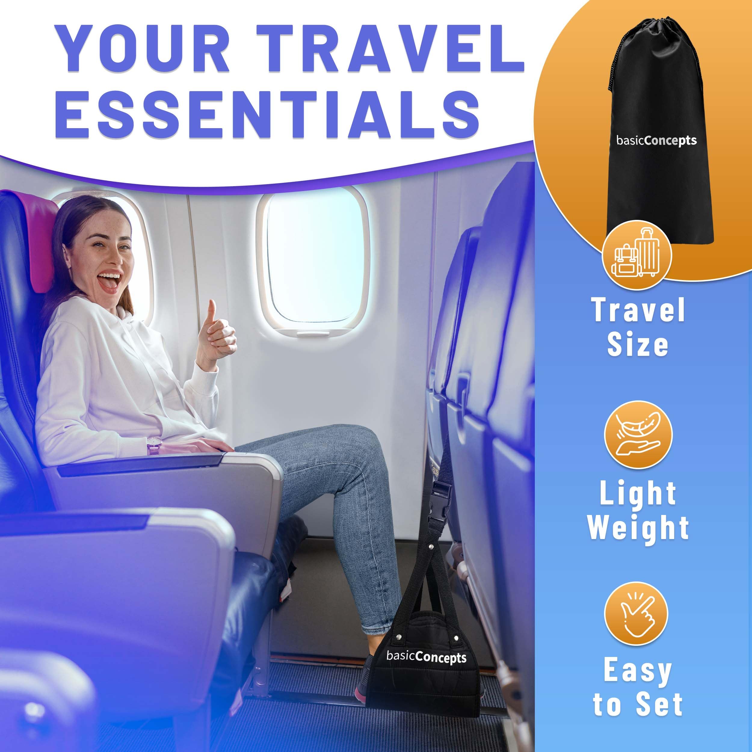 Airplane Footrest (2 Pack) - Adjustable Foot Hammock for Travel & Office Use - Comfortable Foot Support for Long Flights, Work Desks & Home Relaxation - Essential Airplane Travel Accessories & Ergonomic Office Footrest