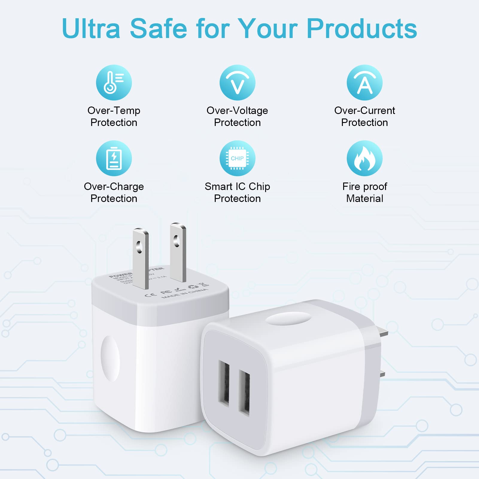Fast Charging USB Wall Charger Plug 5-Pack - 2.1A Dual Port Charger Adapter for iPhone 15/14/13/12/11, Samsung Galaxy S24/S23/S22/S21/A15/A54, Google Pixel 8/7/6Pro - Perfect for Home, Office & Travel Charging Multiple Devices Simultaneously