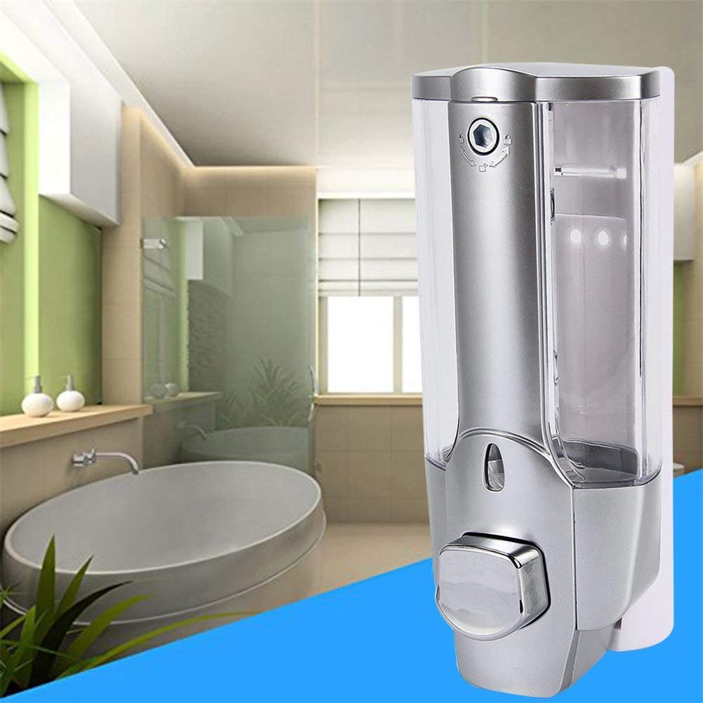 350ml Wall Mounted Manual Liquid Soap Dispenser for Bathroom - Shower Gel, Body Wash, Shampoo & Conditioner Dispenser with Lock (Silver) | Perfect for Home, Gym, Spa & Hotel Bathroom Organization