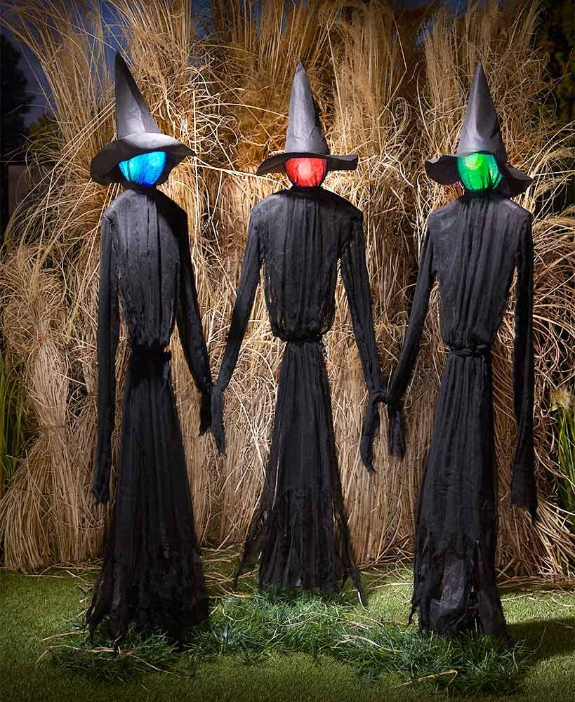 Glow-in-the-Dark LED Halloween Witch Yard Decorations - Set of 3 Spooky Light-Up Witches for Outdoor Halloween Party Decor & Haunted House Props