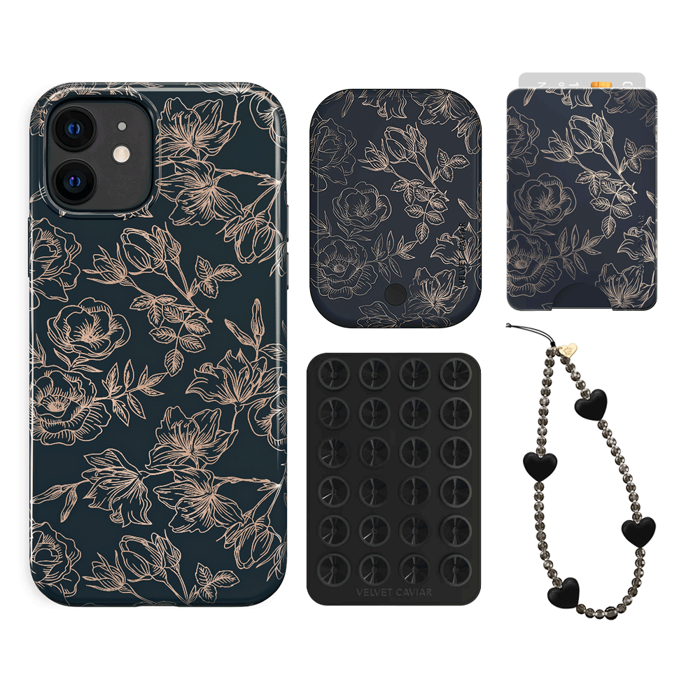 Floral Rose Gold Chrome iPhone Case with Wallet - Stylish & Protective Phone Cover for Women | Perfect for Everyday Use, Travel & Shopping