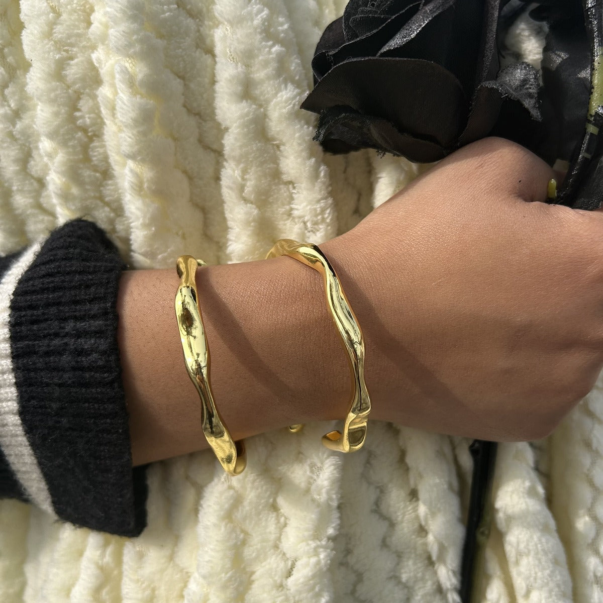 Elegant Gold Stacking Bangles Set of 2 - 14K Gold Plated Adjustable Bracelets for Women | Perfect for Layering, Daily Wear & Special Occasions