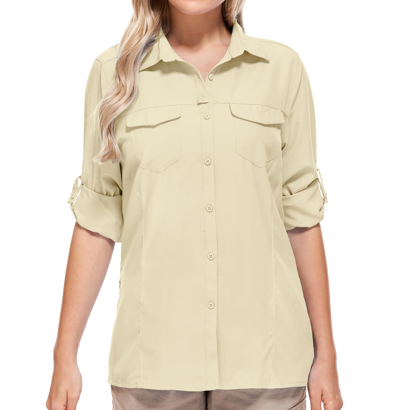 UPF50+ Sun Protection Fishing Shirts for Women & Men - Long Sleeve Travel & Work Shirts with Zipper Pockets - Perfect for Safari, Hiking, Beach & Outdoor Activities