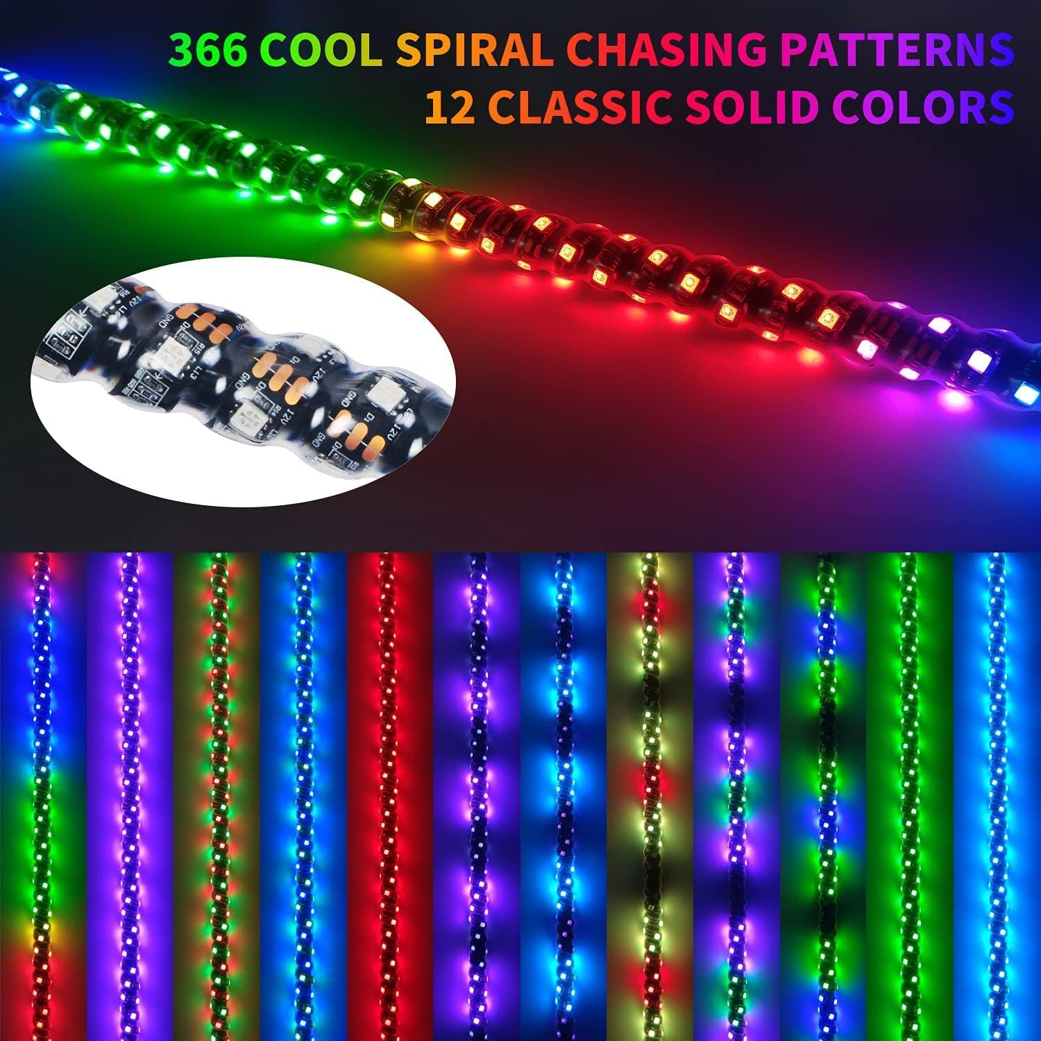 OHMU 2PCS 3FT LED Whip Lights & 8-Pod Rock Lights Kit with Bluetooth App Control - Offroad Vehicle LED Light Bar for Jeep, Truck, ATV, UTV - Waterproof Neon Underglow & Safety Warning Lights for Night Driving & Outdoor Adventures