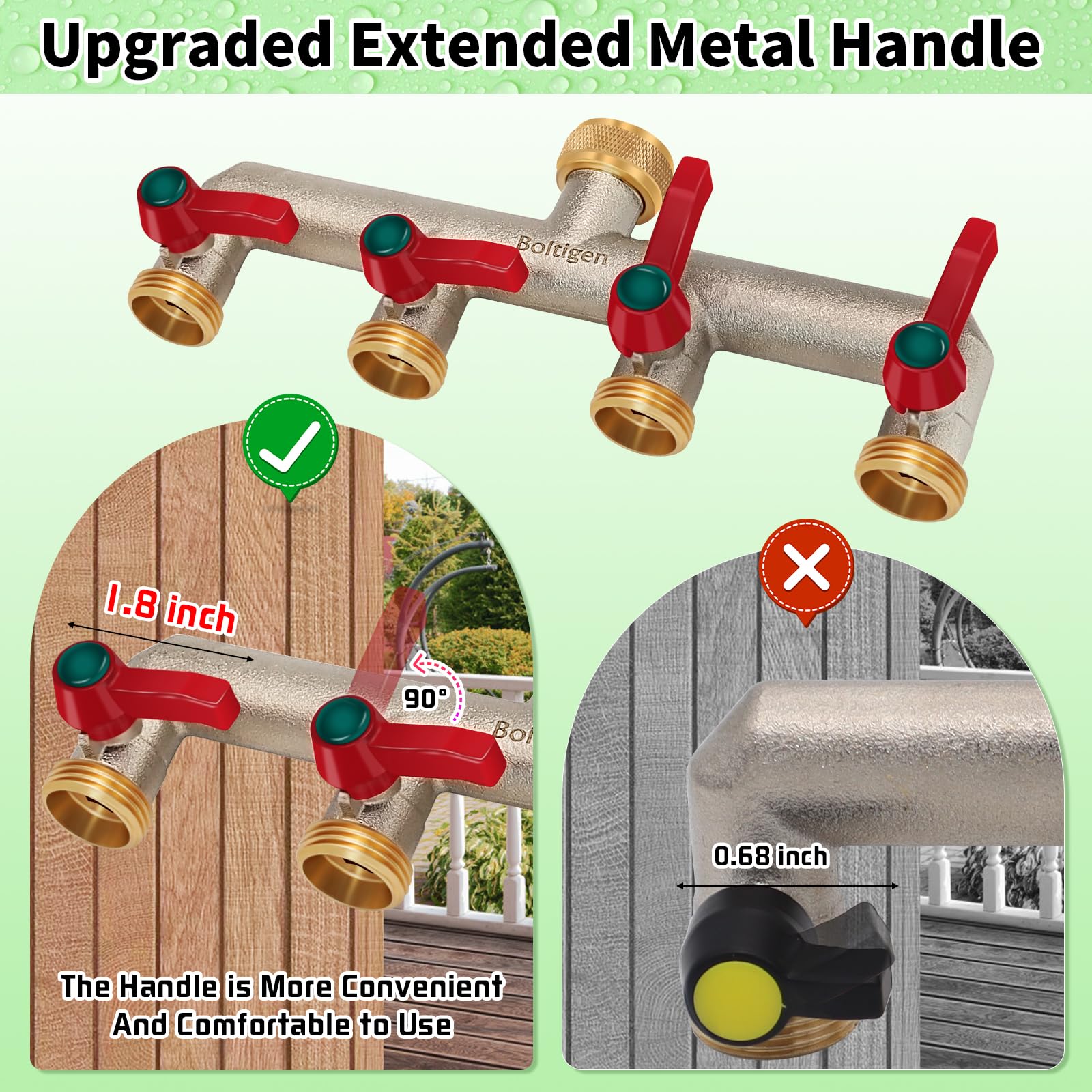 Boltigen 4-Way Brass Garden Hose Splitter with 4 On/Off Valves - 3/4