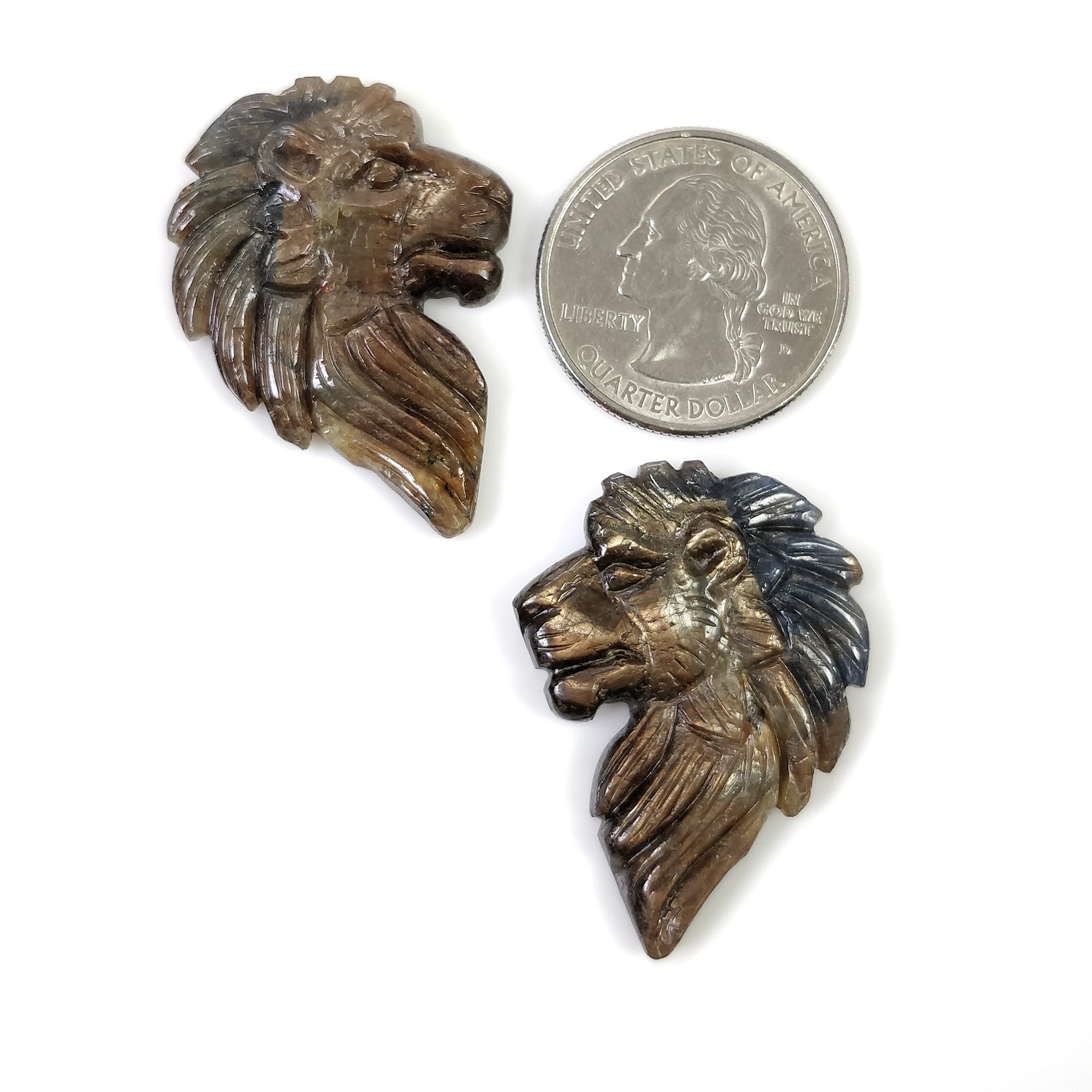 Natural Untreated Golden Brown Chocolate Blue Sapphire Gemstone - 82.95cts Hand Carved Lion Face (37x26mm) September Birthstone Pair - Perfect for Jewelry Making, Birthstone Gifts & Gemstone Collections