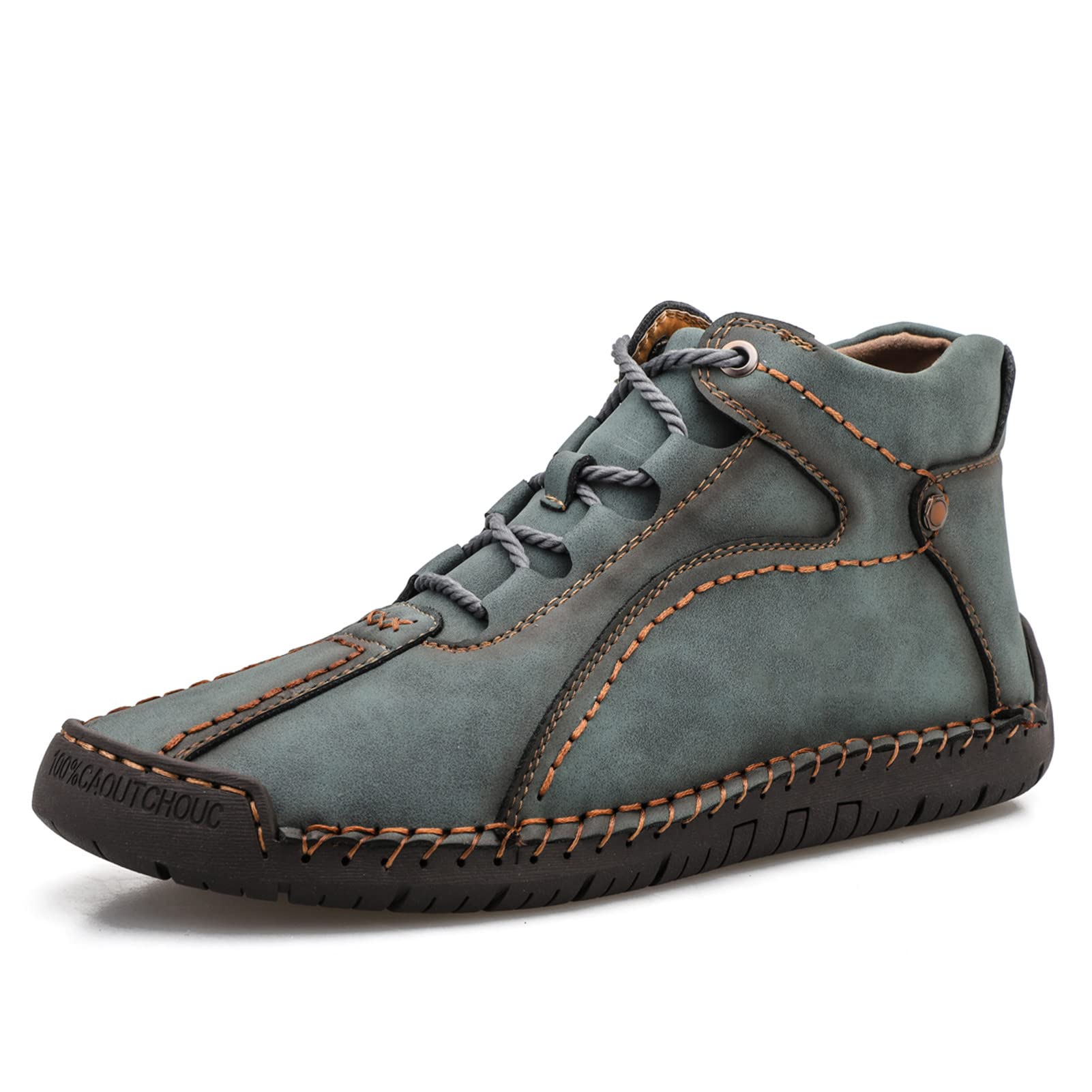 Dacomfy Men's Casual Chukka Boots - PU Leather Hand-Stitched Fashion Sneakers for Walking & Driving | Comfortable Flat Shoes for Outdoor Use | Black, Brown, Blue, Green | Perfect for Daily Wear, Commuting & Travel