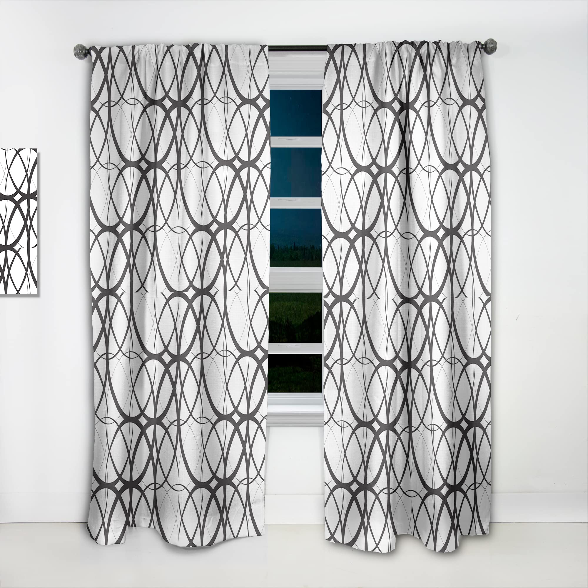 DesignQ Monochrome Geometric Pattern Thermal Insulated Curtains - Single Panel 52x90 - Blackout Drapes for Bedroom & Living Room - Perfect for Modern Home Decor & Light Control