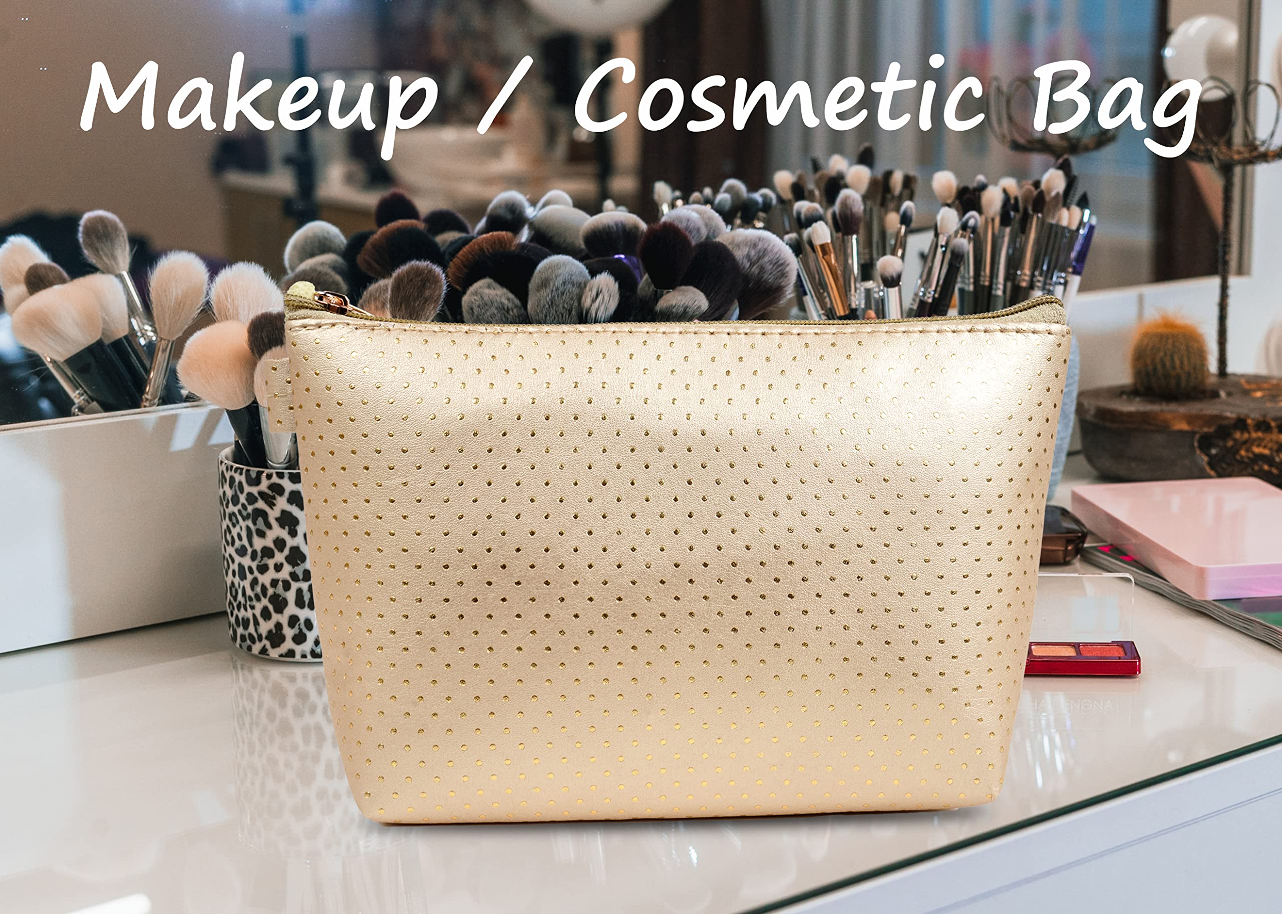 Orviz Waterproof Makeup Bag for Travel & Storage - Golden Cosmetic Pouch for Makeup, Toiletries & Essentials - Perfect for Gym, Vacation & Daily Use