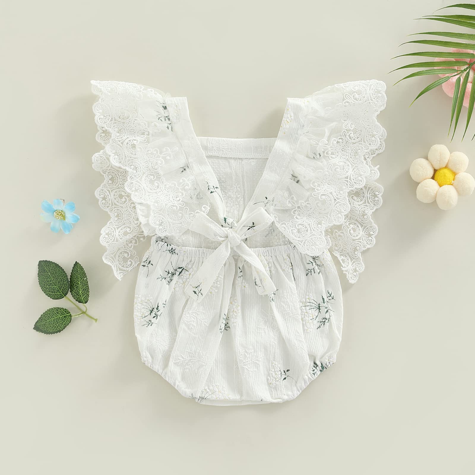 Newborn Baby Girl Romper Outfit - Lace Flutter Sleeve Floral Bodysuit One-Piece Summer Clothes | Perfect for Photoshoots, Parties & Everyday Wear