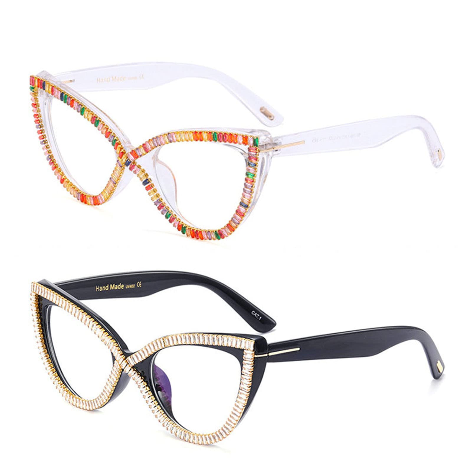 Willochra 2-Pack Cat Eye Reading Glasses with Rhinestone Frame - Blue Light Blocking & Anti-Glare Readers for Women - Perfect for Office, Reading & Computer Use