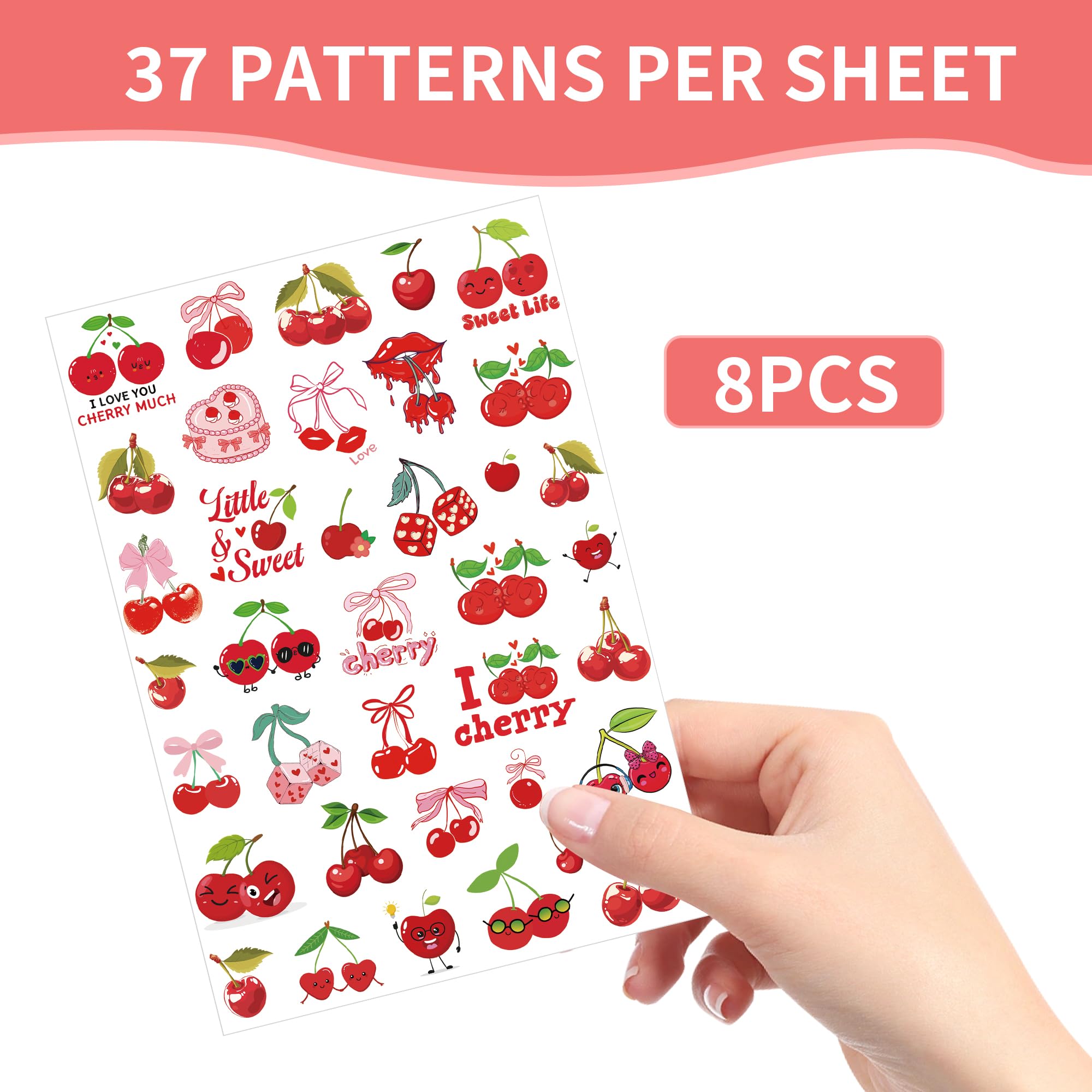 280 Pcs Cherry Temporary Tattoos for Parties - Fun Fruit Themed Birthday Favors, Cute Cherry Design Party Supplies & Decorations | Perfect for Birthday Treat Bags, Baby Showers & Summer Events (8 Sheets)