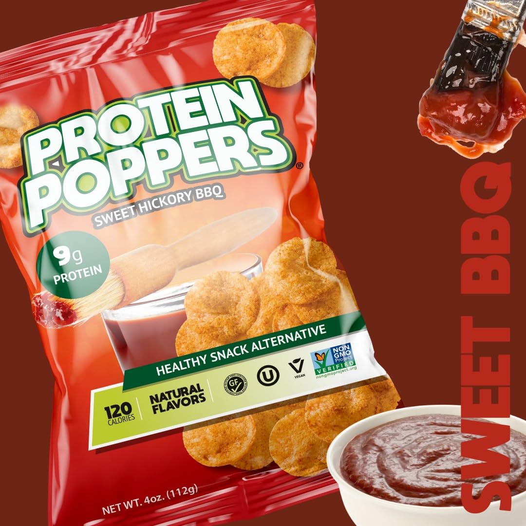 Vegan Protein Chips - Sweet Hickory BBQ Flavor | High Protein Snacks for Adults with 9g Protein & 120 Calories | Low Sugar, Low Calorie Healthy Chips | Gluten-Free, Keto-Friendly Weight Loss Snacks | Perfect for Office, Gym & On-the-Go Nutrition | 1oz Bag