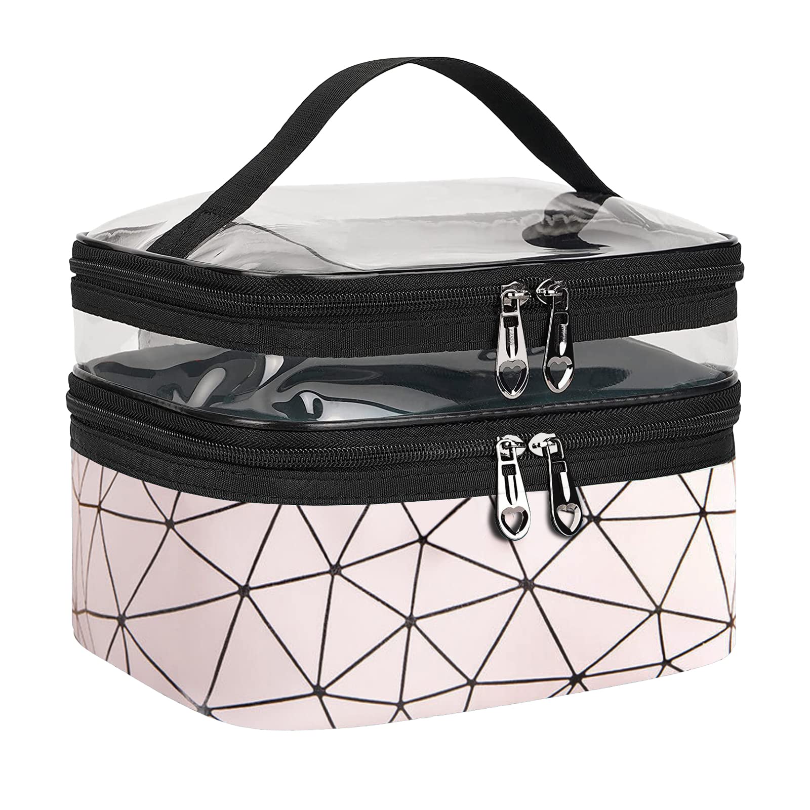 Large Capacity Travel Cosmetic Bag - Double Layer Waterproof Makeup Organizer with Multiple Compartments | Portable Toiletry Bag for Women | Perfect for Vacation, Gym & Daily Use (Pink)