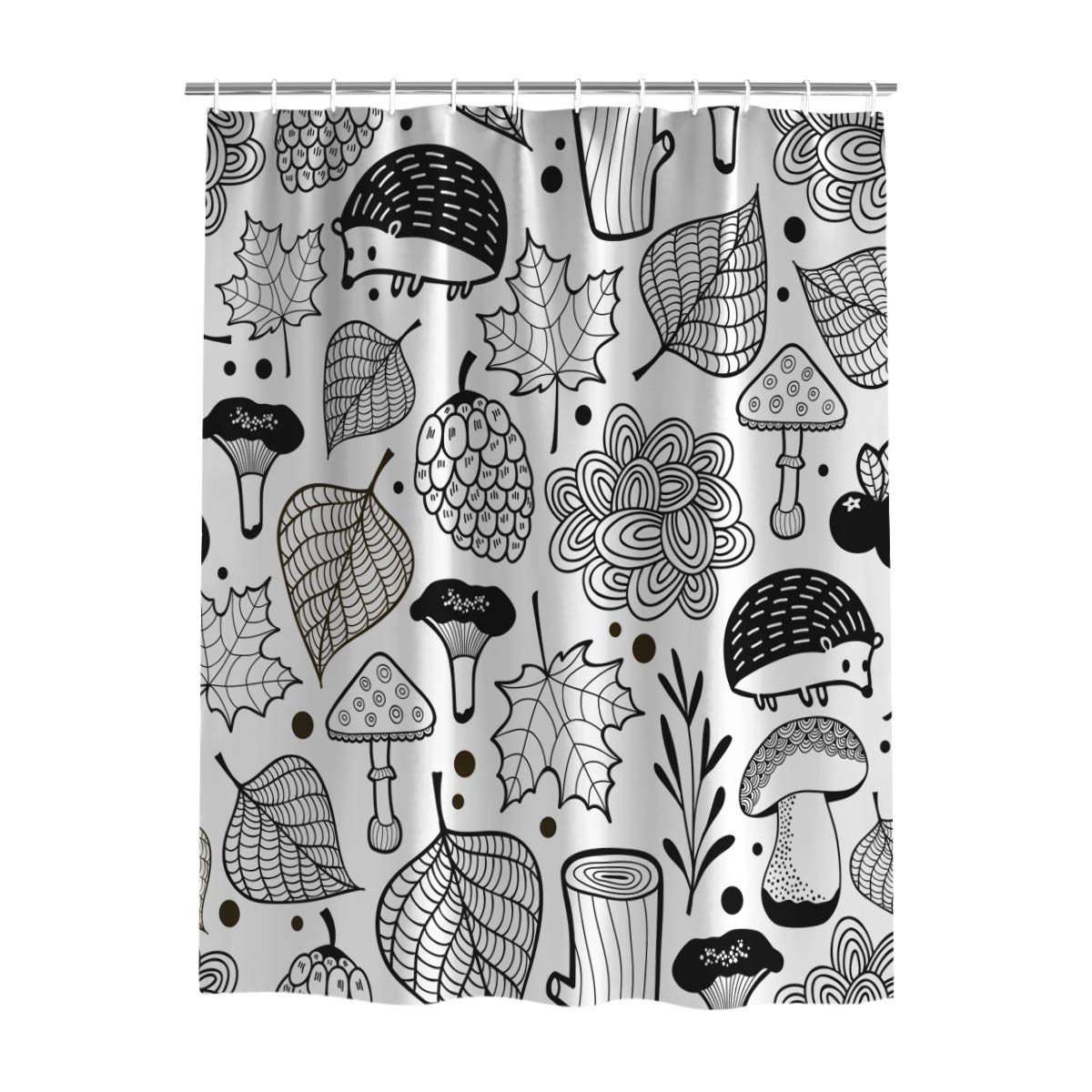 Waterproof Fabric Shower Curtain - Hand Painted Birch Animal Black & White Design, 72 x 96 Inch Bathroom Decor for Hotel & Home Use, Washable Curtain Set with Hooks - Perfect for Modern Bathrooms, Guest Suites, and Spa Retreats