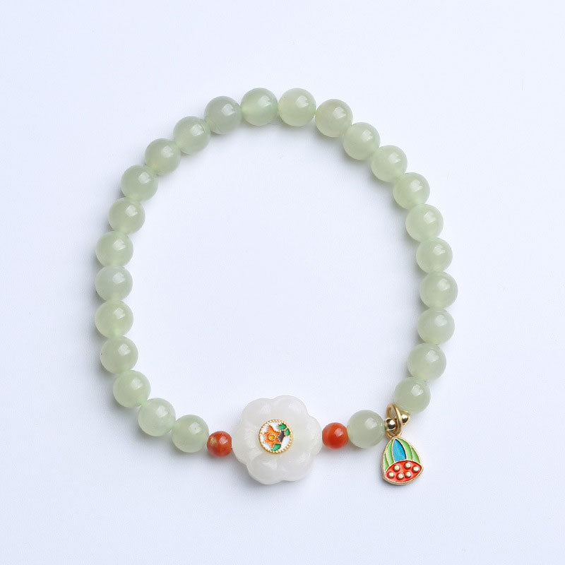 Natural Green Jade Beads & Sterling Silver Lotus Pendant Women's Bracelet - Elegant Boho Jewelry for Daily Wear, Gift Giving & Special Occasions