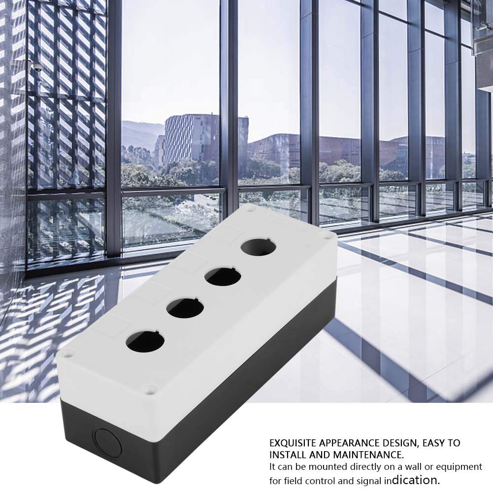 22mm Waterproof Push Button Switch Control Box - BX4 Four Holes Protective Enclosure (Yellow/White) for Industrial Equipment, Machinery & Electrical Control Panels