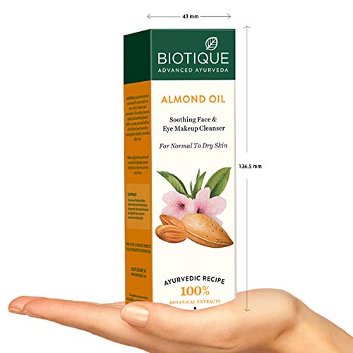 Biotique Bio Almond Oil Soothing Face & Eye Makeup Cleanser - 120ml/4.05oz | Gentle Makeup Remover for Sensitive Skin | Perfect for Daily Skincare & Travel