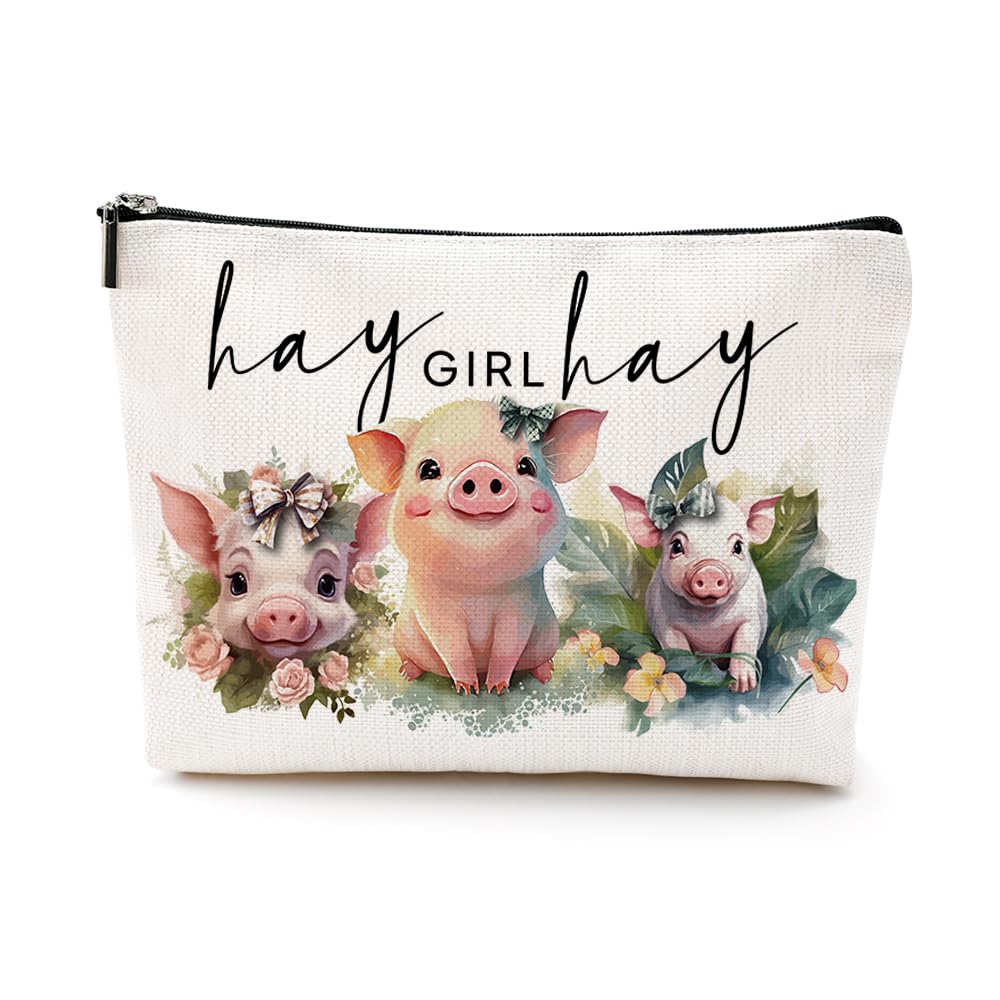 VICBOU Cute Pig Print Makeup Bag - Western Style Cosmetic Pouch for Women & Girls - Funny Pig Lovers Gift for Christmas, Birthday, Best Friend, BFF, Mom, Sister - Perfect for Travel, School, and Daily Makeup Storage