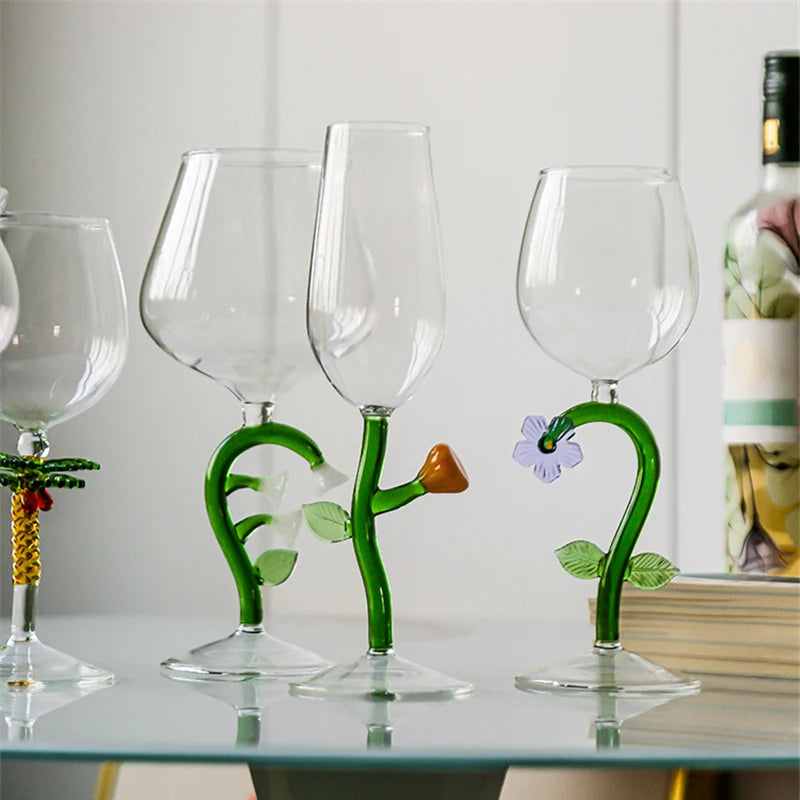 Enchanted Garden Wine Glass Set - Elegant Floral Design Stemware for Red & White Wine - Perfect for Weddings, Parties & Romantic Dinners