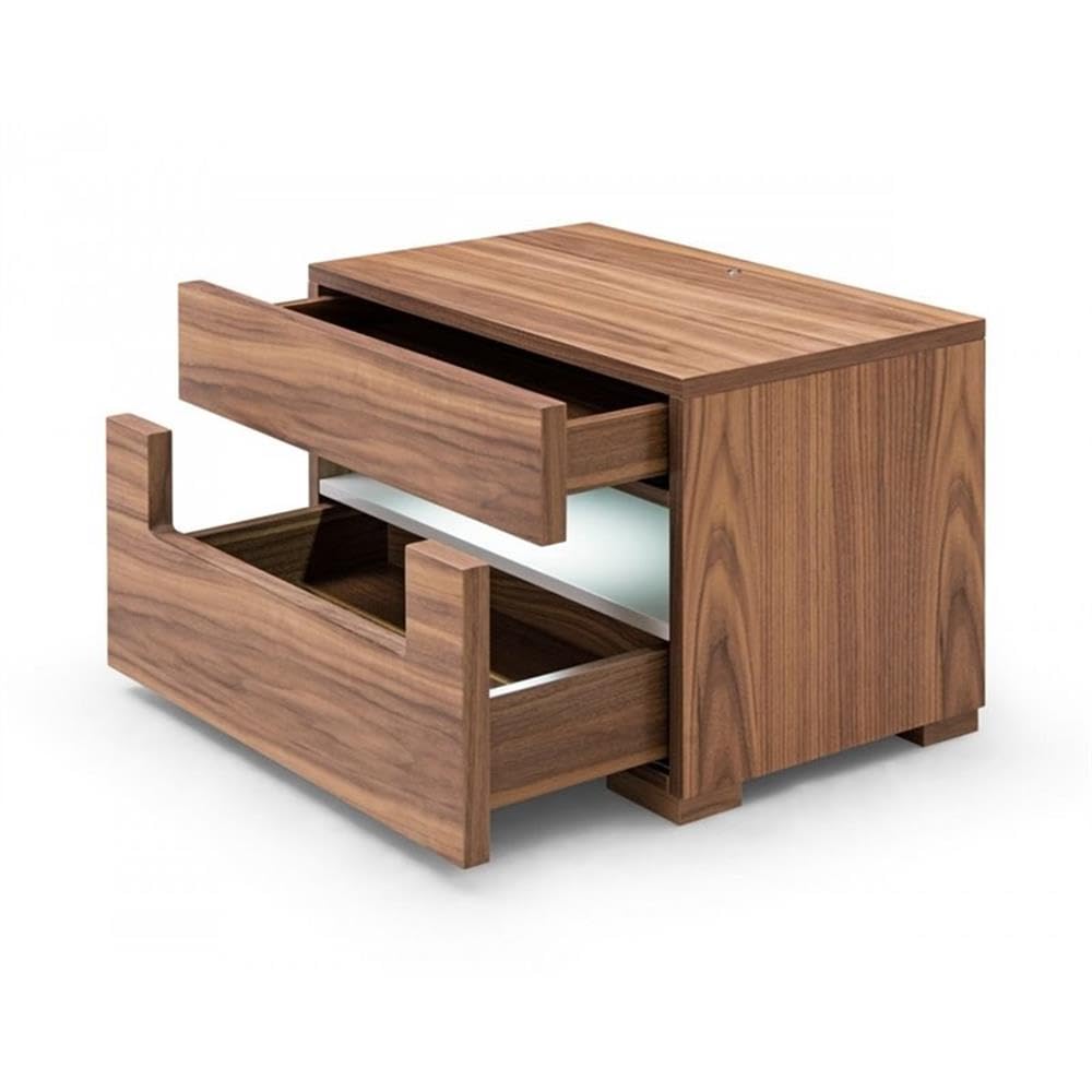 Modern Walnut Nightstand with 2 Drawers - Kymm Collection Contemporary Bedroom Furniture, Veneer Finish for Bedside Storage & Organization | Perfect for Small Spaces, Guest Rooms & Apartment Living
