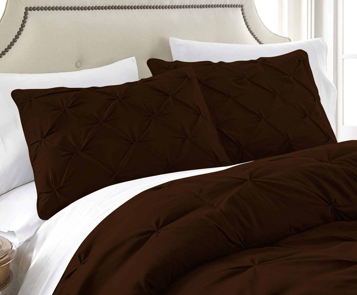 Premium 100% Egyptian Cotton 7-Piece Pinch Pleat Pintuck Comforter Set - 800 Thread Count Luxury Bedding (Full Size, Chocolate Brown) for Master Bedroom, Guest Room & Hotel Style Decor