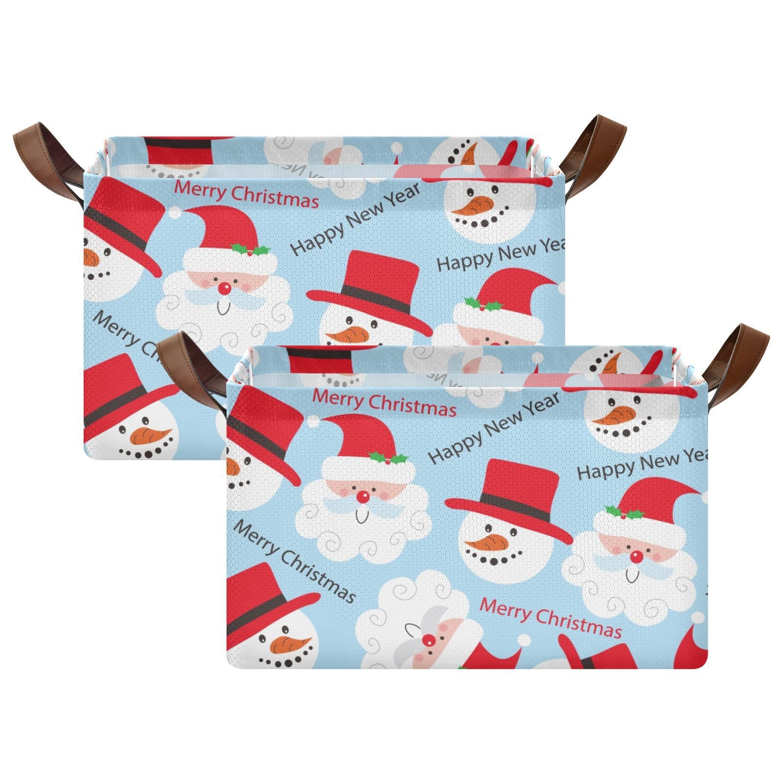 Yuiboo Large Fabric Storage Baskets with Handles - 2 Pack Christmas Holiday Organizer for Closet, Clothes, Toys & Home Decor (Santa & Snowman Design) - Perfect for Seasonal Decor, Gift Wrapping & Bedroom Storage