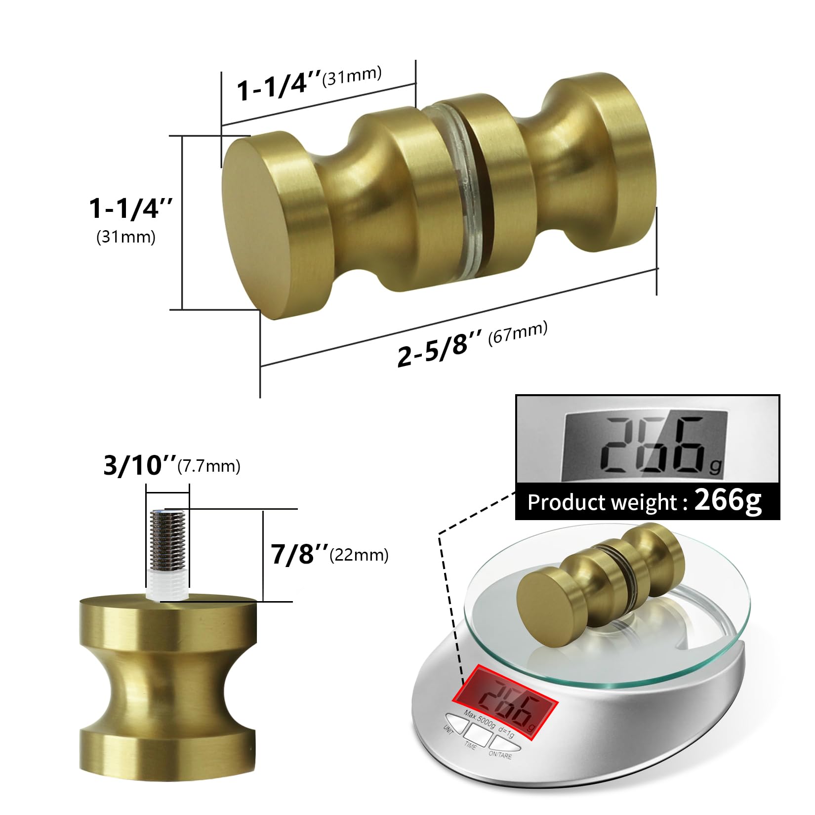Brushed Gold SUS304 Shower Door Knob - Anti-Fingerprint Handle for Glass Shower Doors