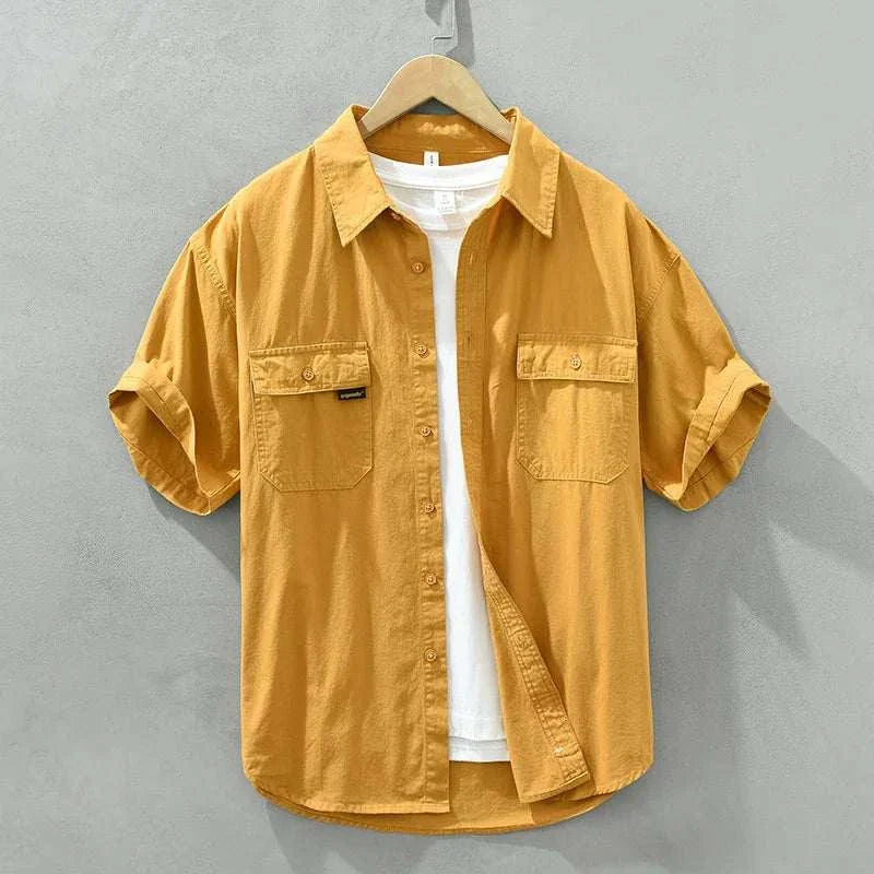 Japanese Loose Fit Short Sleeve Summer Shirt for Men - Breathable Casual Button Down Shirt for Beach, Vacation & Outdoor Activities