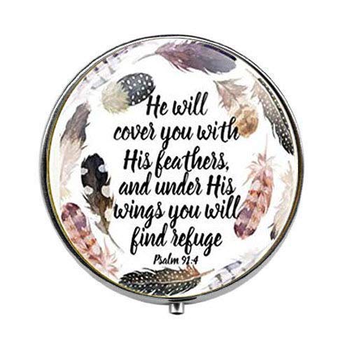 KWYUT Christian Scripture Bible Verse Religious Art Photo Pill Box - 3 Compartment Charm Jewelry Box for Pills, Vitamins & Candy - Perfect for Church, Travel & Daily Medication Storage