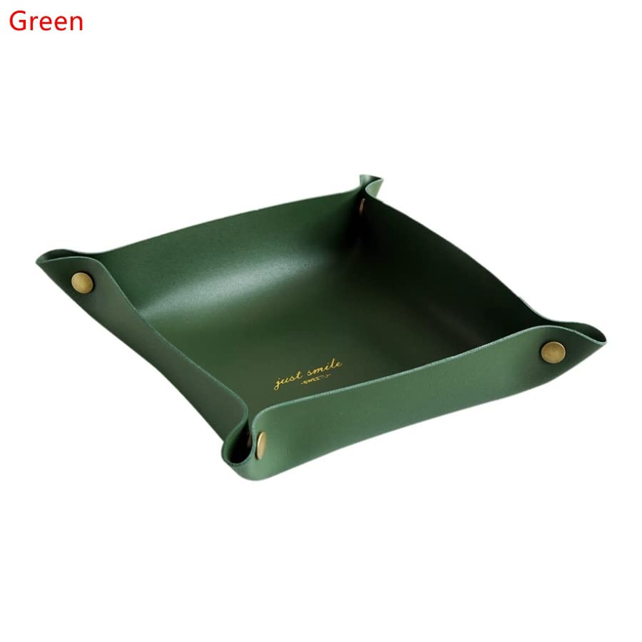 PU Leather Folding Storage Box - Desktop Organizer for Keys, Wallet, Coins & Dice | Home Office Decoration & Game Accessories | Perfect for Workspace, Gaming Table & Gift Giving (Green)