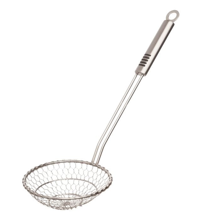 Stainless Steel Spider Strainer - 5 Inch Asian Noodle Skimmer for Hot Pot, Ramen, Pho & Deep Frying - Durable Kitchen Tool with Long Handle