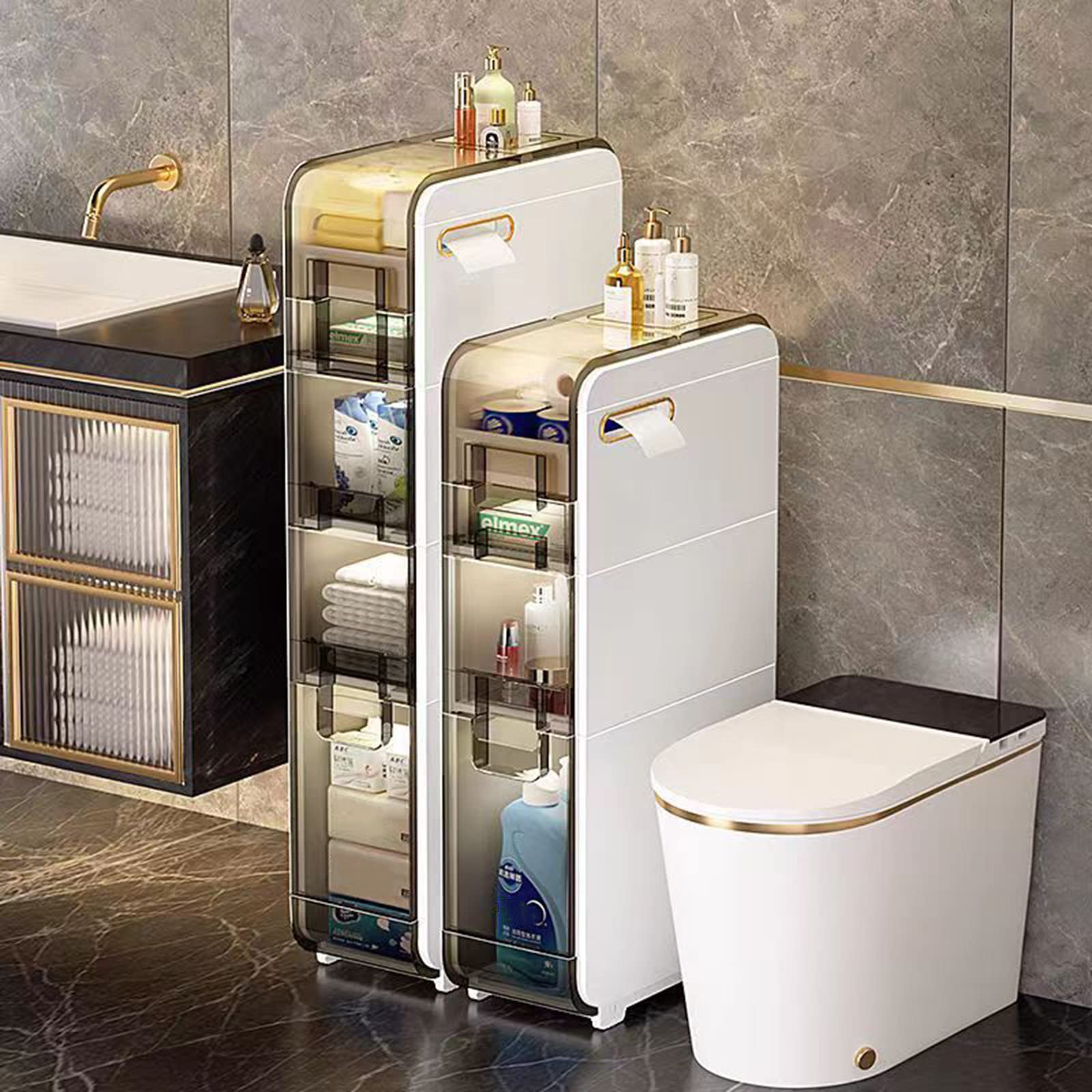 3-Tier Bathroom Organizer with Clear Drawers & Casters - 6.69