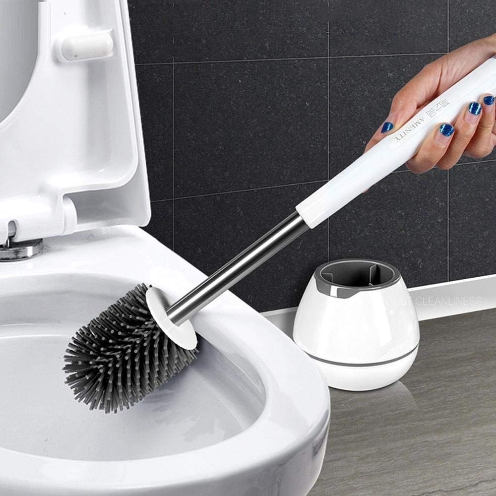 Standing Toilet Brush Set with Tweezer - Long TPR Bathroom Brush for WC Cleaning - Home & Bathroom Essentials