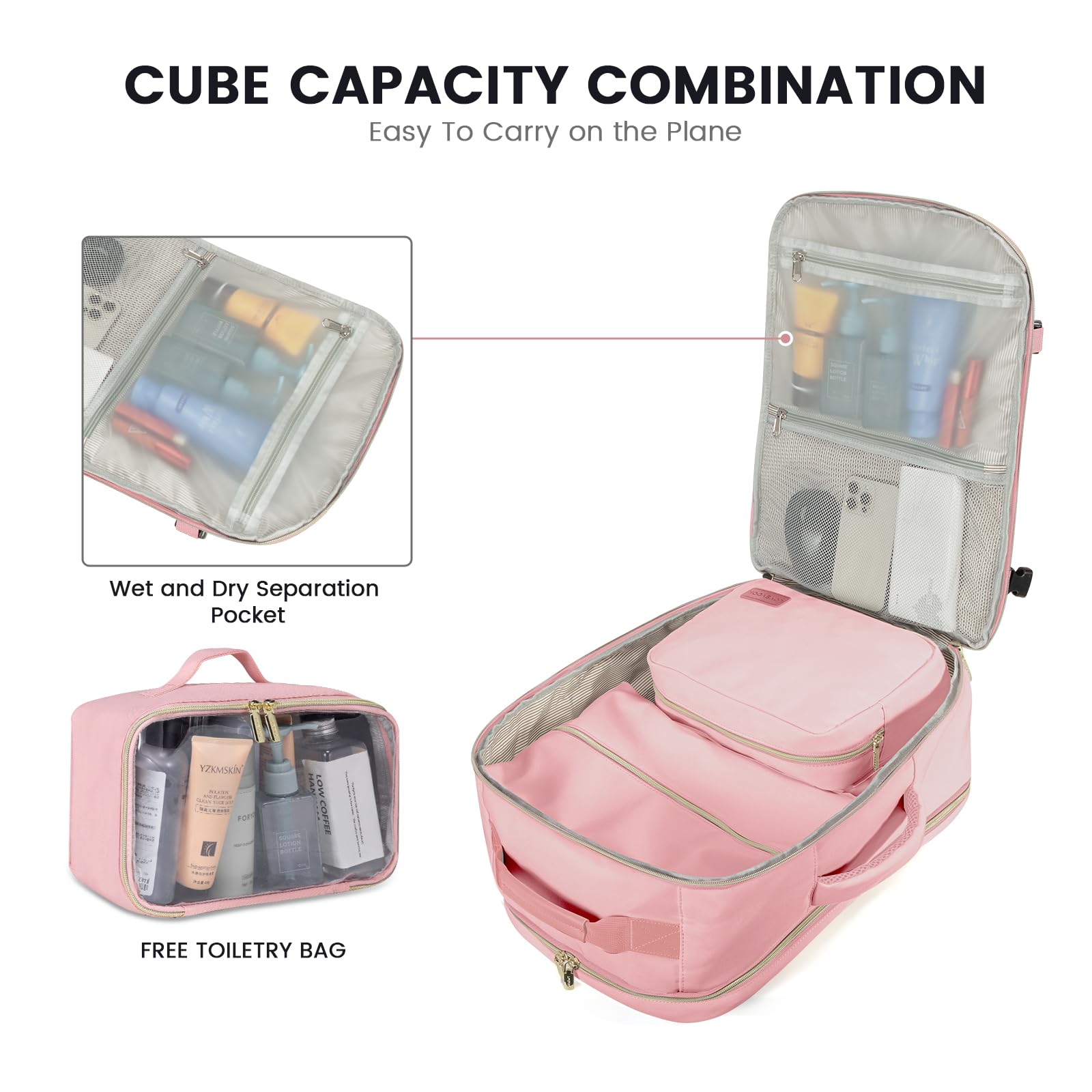 LOVEVOOK 17 Inch Waterproof Travel Backpack for Women - Flight Approved Carry On Backpack with Toiletry Bag, Large Laptop Backpack for Business, Weekender Overnight Bag - Perfect for Air Travel, Commuting & Weekend Getaways (Pink)
