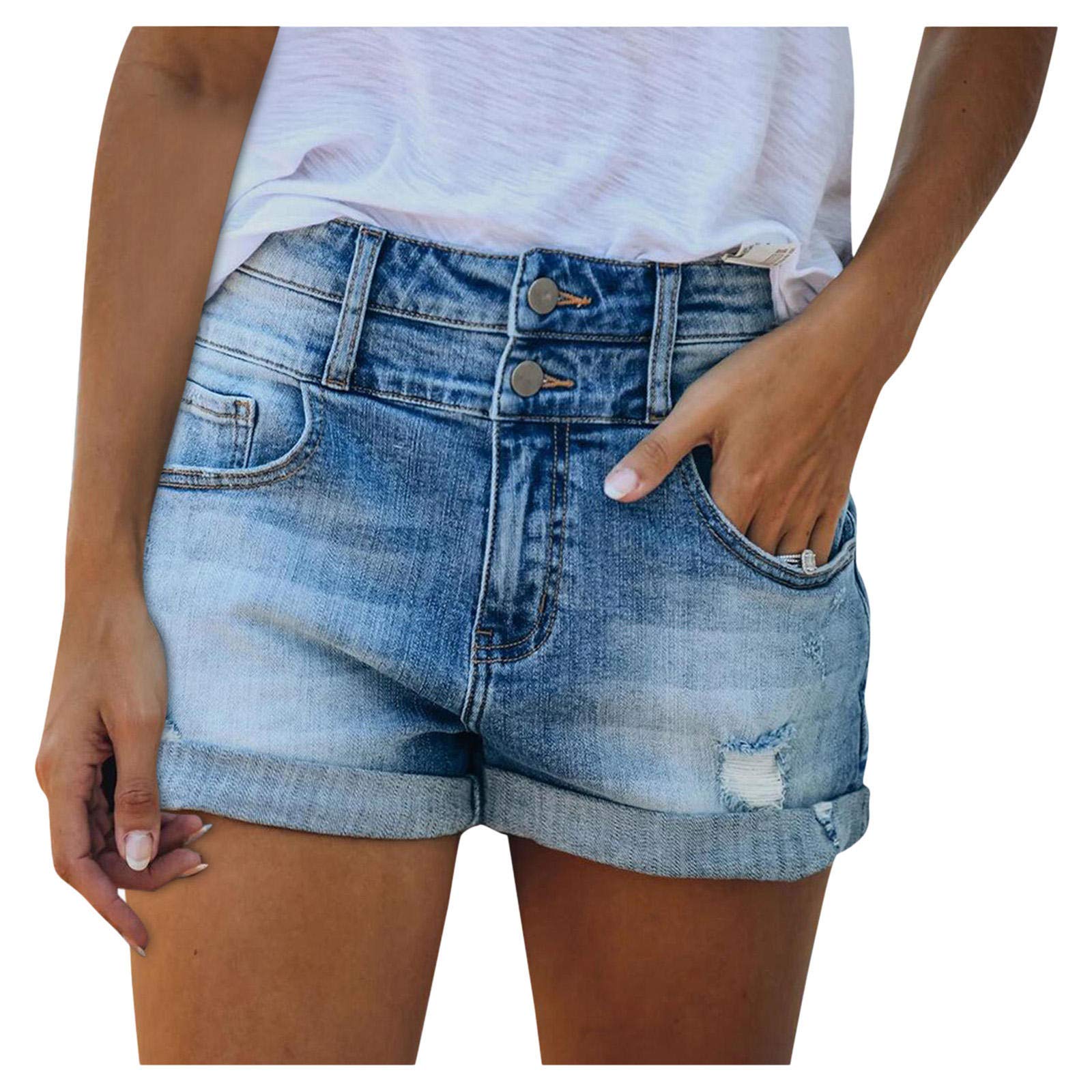 ZYNIC Women's High Waisted Stretch Denim Shorts with Frayed Hem - Comfortable Casual Jean Shorts for Summer, Beach, and Everyday Wear
