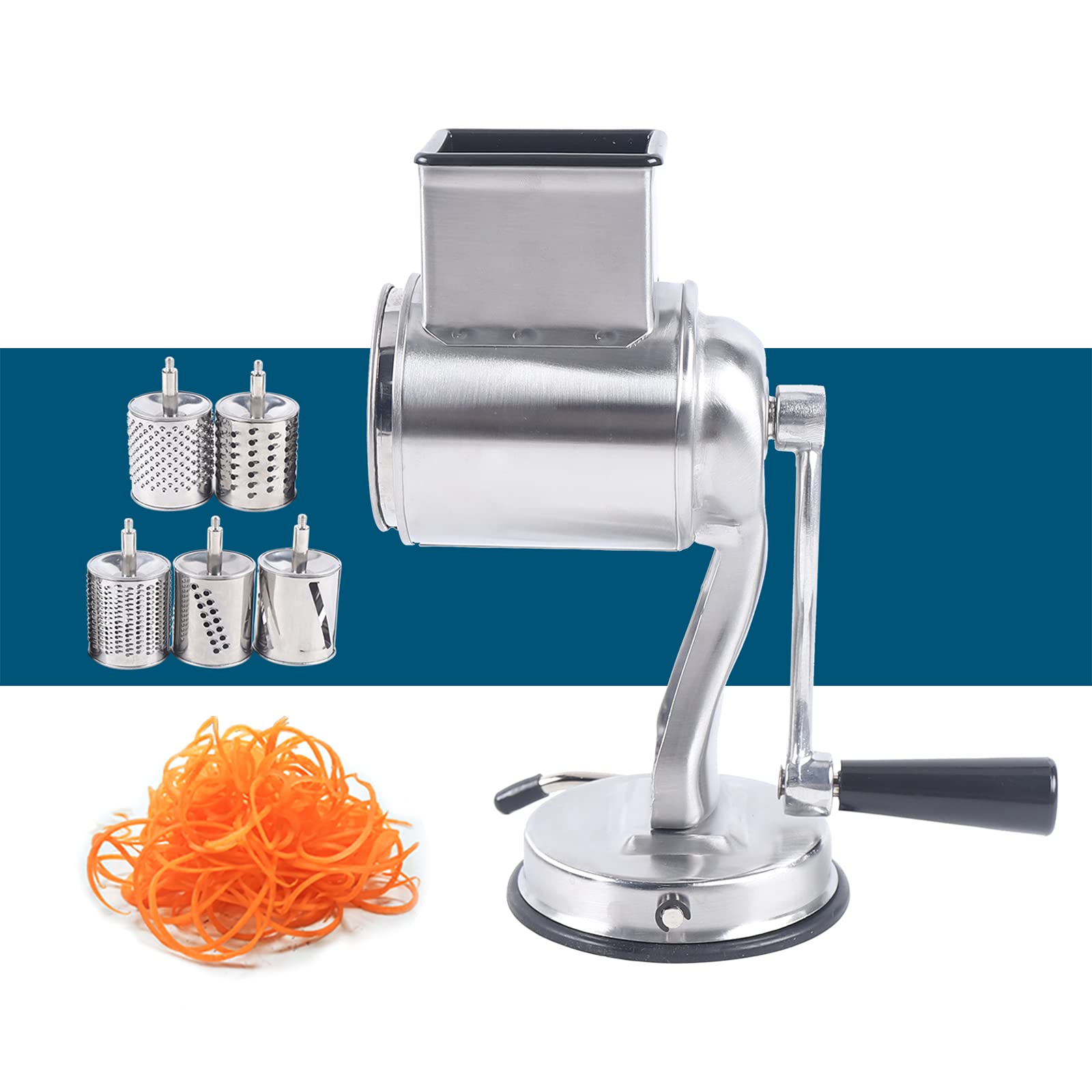 Premium Stainless Steel Rotary Cheese Grater - 5 Cone Blades for Vegetables, Fruits & Cheese | Manual Multi-Functional Food Processor | Perfect for Salads, Pasta & Baking | Kitchen Gadget for Home Chefs