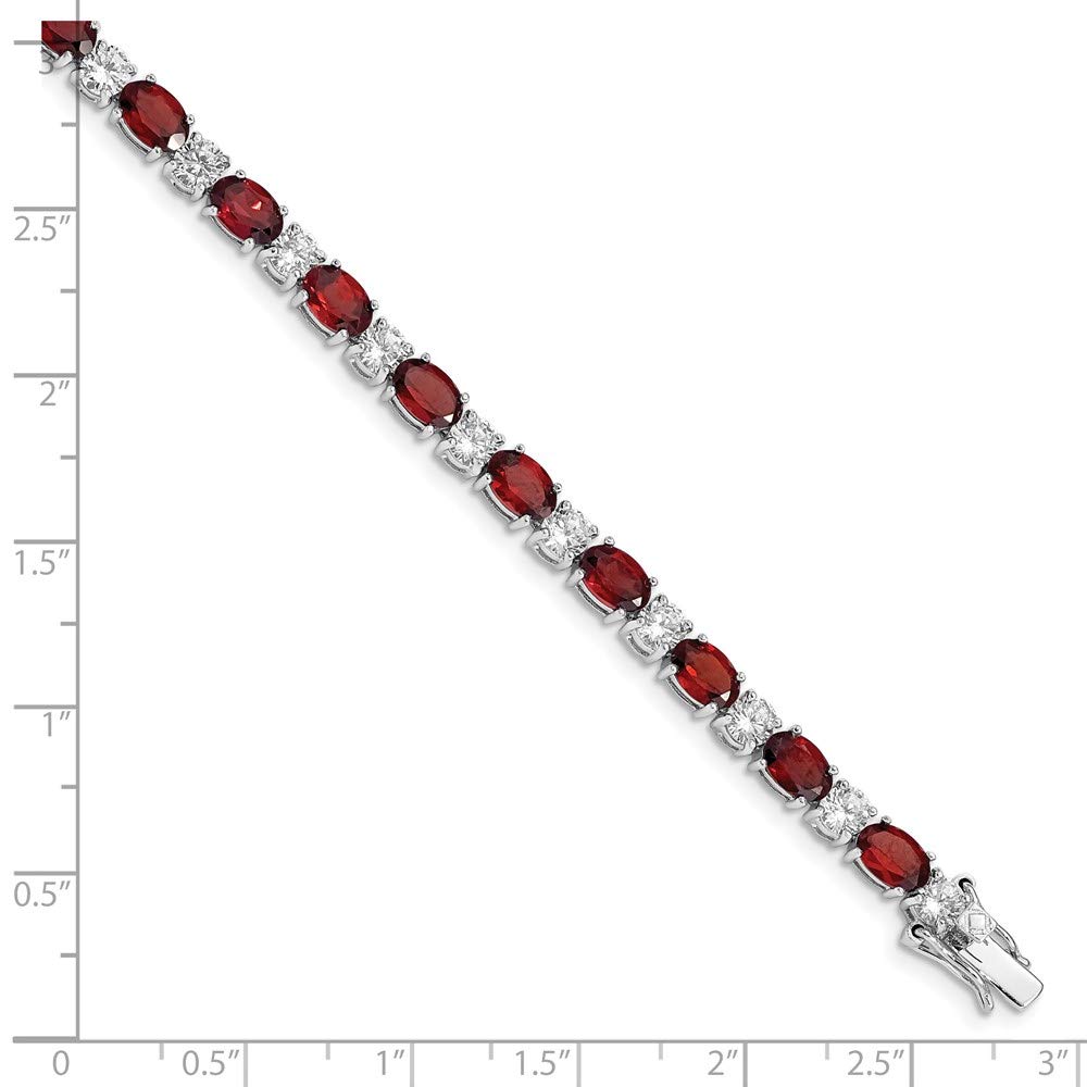 925 Sterling Silver Garnet & Cubic Zirconia Bracelet for Women | Elegant Fine Jewelry Gift for Her | 7