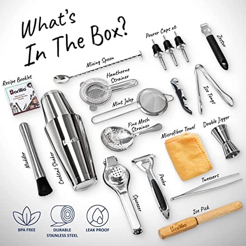 Barillio Professional 17-Piece Bartender Kit - Waxed Canvas Travel Bar Tool Set with Shoulder Strap | Portable Cocktail Making Tools for Home Bars, Parties & Outdoor Mixing | Perfect Gift for Bartenders & Cocktail Enthusiasts