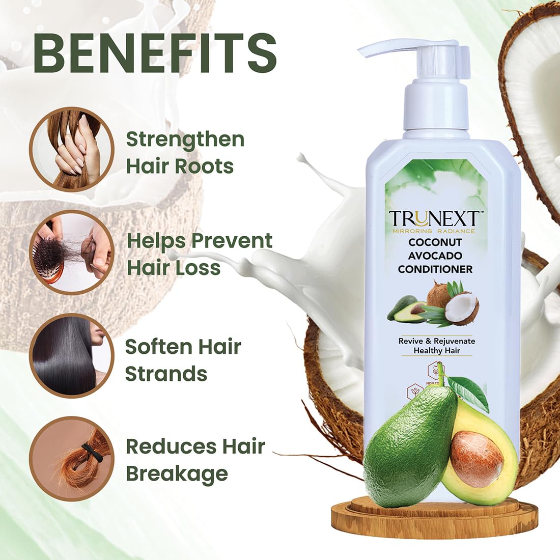 TRUNEXT Coconut Avocado Hair Conditioner - Deep Nourishing & Hydrating Treatment for Dry, Damaged Hair (300ml) | Salon-Quality Leave-In Conditioner for Soft, Shiny Hair at Home