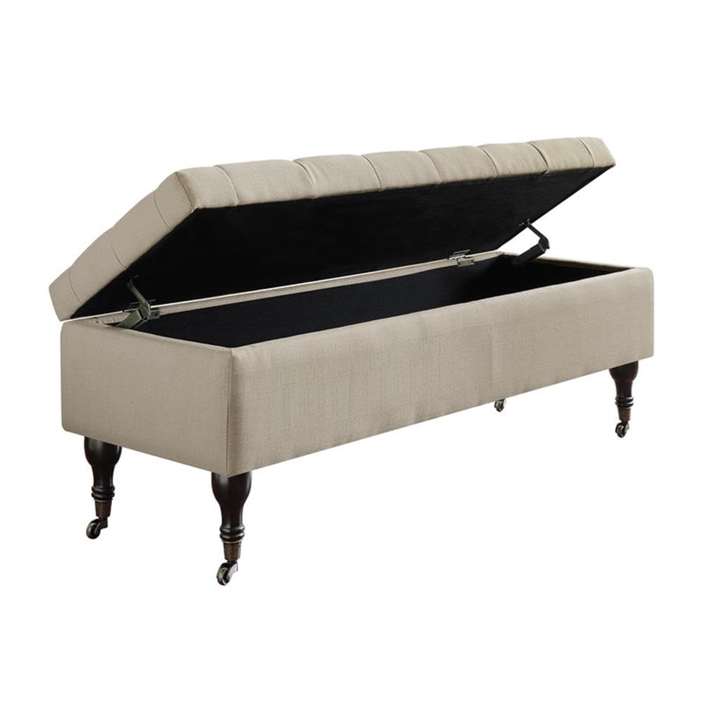 Elle Decor Collette Tufted Storage Bench - Cream Ottoman for Bedroom & Living Room